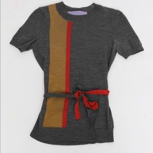 Vera Wang gray tie waist short sleeve top